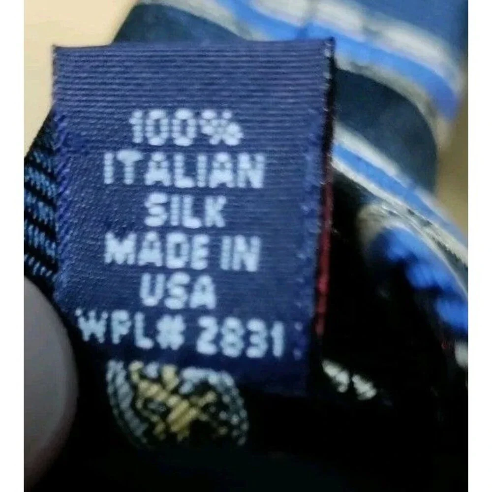 Vintage Tommy Hilfiger Tie 100% Italian Silk Made USA Blue Yellow Logo EUC